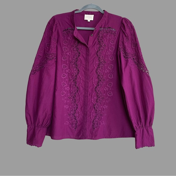 SEZANE Purple Boho Floral Embroidered Lace Button Down Shirt Honey Blouse Top - Picture 3 of 13